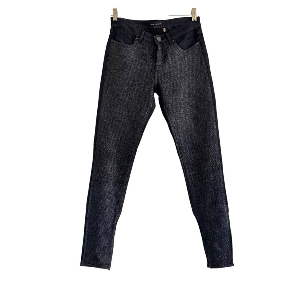 Elie Tahari‎ Women's Black Coated Low Rise Skinny Denim Jeans Size 26
